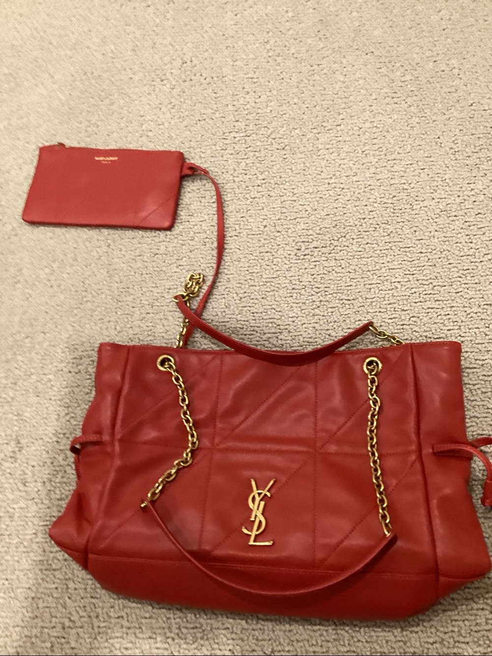 Yves Saint Laurent Red Quilted Leather Shoulder Tote with Gold Chain - Picture 3 of 3